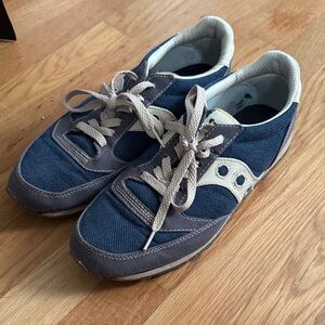 Saucony Jazz Navy Blue and Khaki Canvas Lace-Up Sneakers